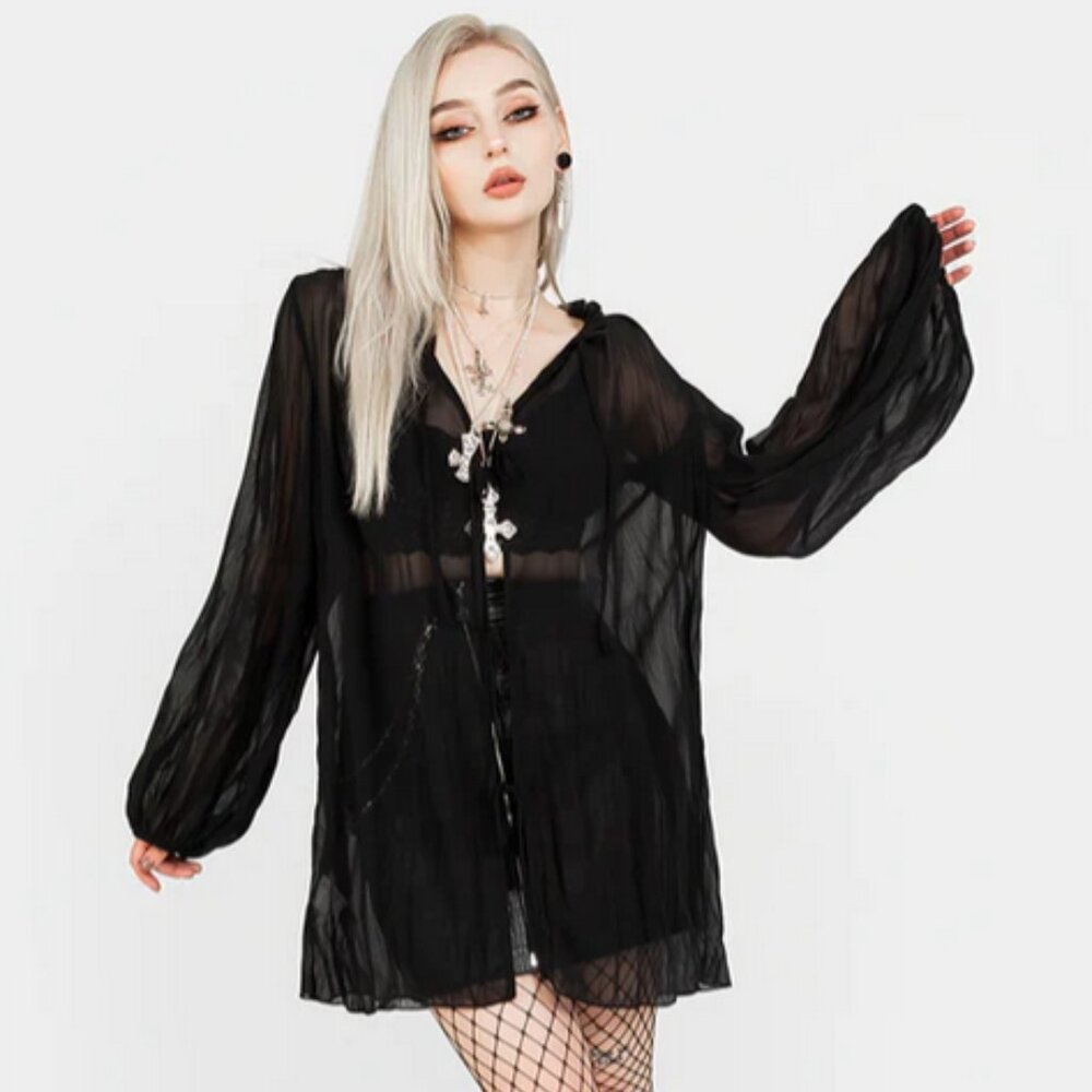 NEW Disturbia Villain Textured Blouse , US 14 Black, Goth Vibe